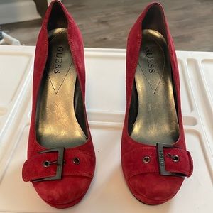 Guess red suede platforms